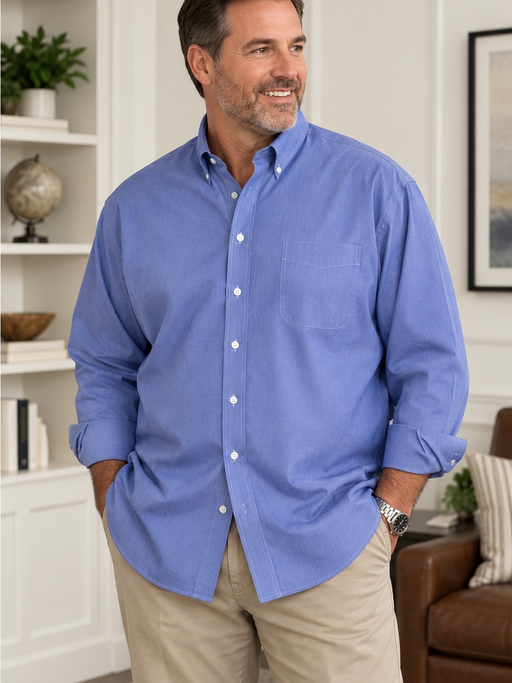 Roundtree & Yorke Gold Label Big Tall Dress Shirt 20 36/37 Blue NWT